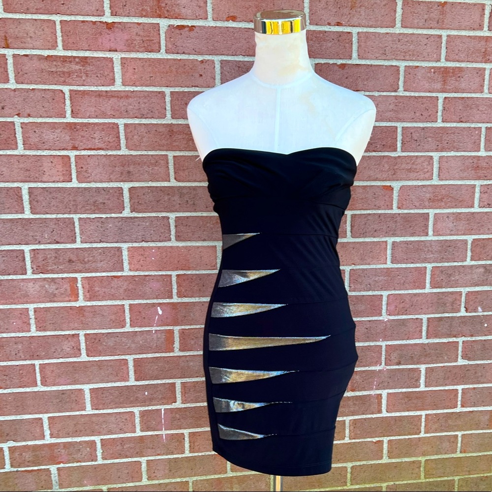 Strapless Mini Dress Black and Silver Details Size S